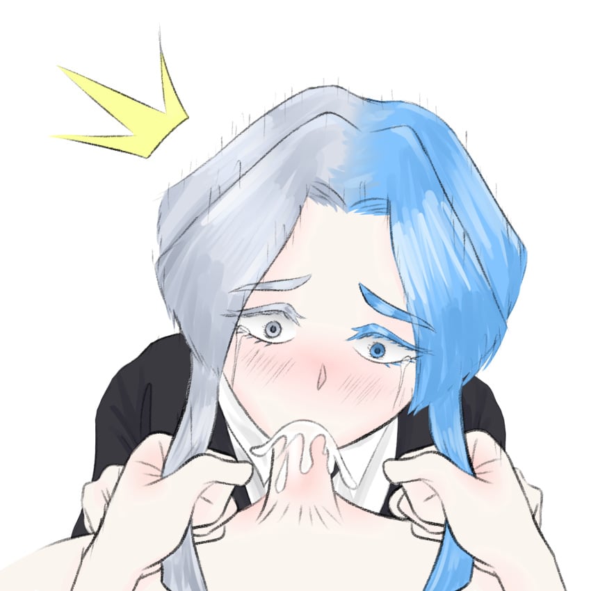 blue_hair cum cum_in_mouth cum_inside cumming deepthroat euclase_(land_of_the_lustrous) face_fucking gem gem_(species) grey_hair houseki_no_kuni intense_blowjob land_of_the_lustrous oral pulling_hair surprised surprised_expression