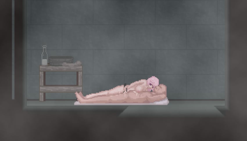 blush cum cum_on_body handjob jerking marianne_(unholy_sanctuary) oiled older_male pink_hair rubbing sauna steam ugly_bastard unholy_jail unholy_sanctuary younger_female