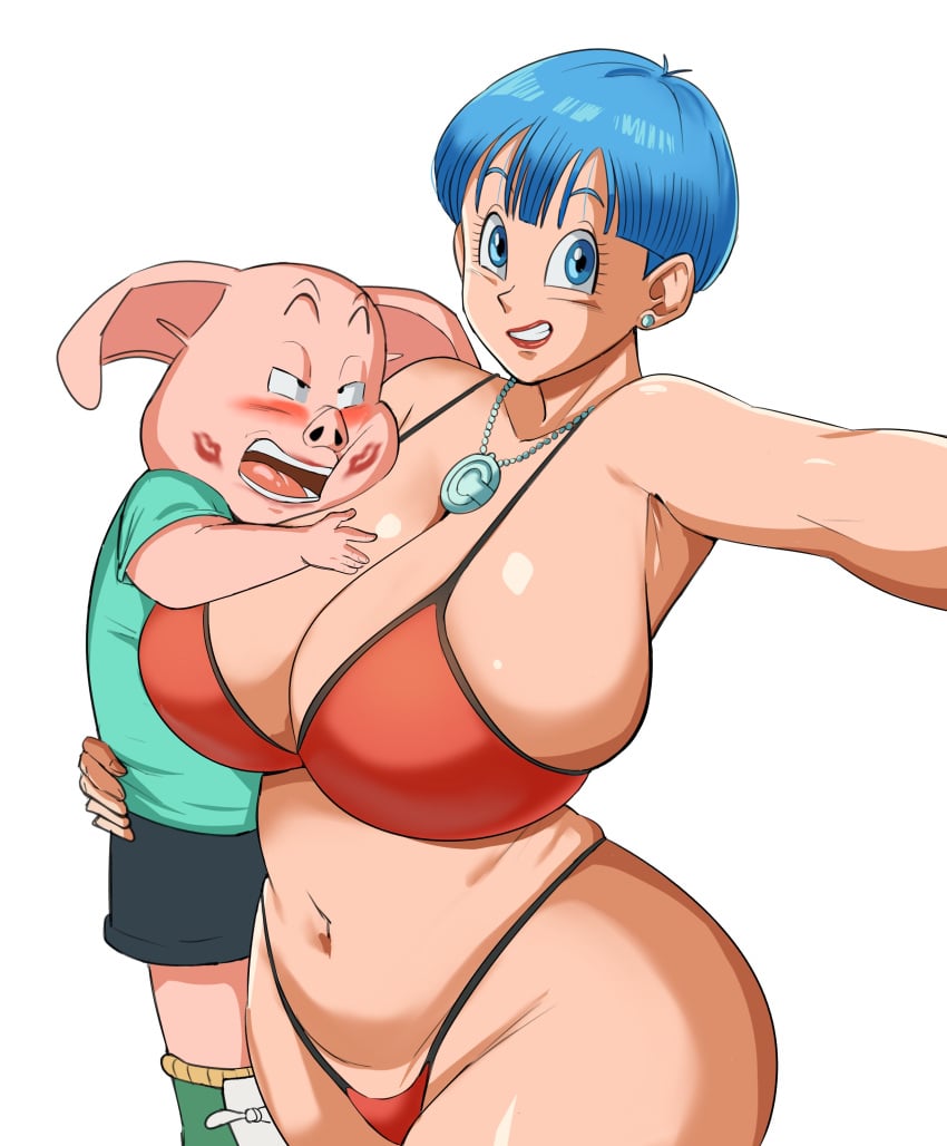 1animal 1girls before_sex big_ass big_breasts bikini bulma_briefs child_bearing_hips dragon_ball imminent_sex kiss_mark lipstick lipstick_mark mature_female milf oolong panarandom pig selfie thick_thighs