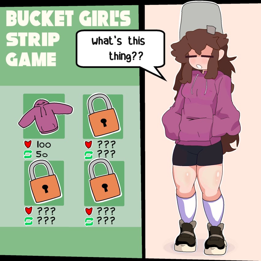 bucket_girl_(thecoo1estslime) english_text hoodie original original_character strip_game thecoo1estslime