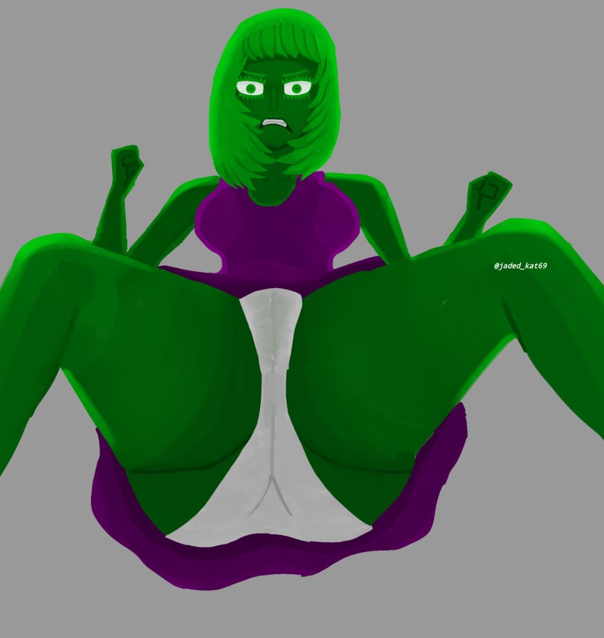 angry angry_expression angry_face big_ass big_butt big_thighs disgust_(inside_out) dress green_body green_eyes green_hair green_skin jadedkat69 thick_legs thick_thighs upskirt white_panties