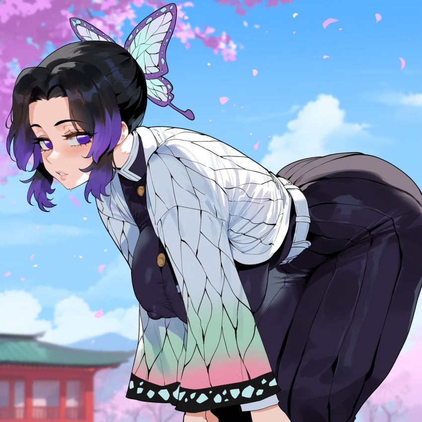 1girls ai_generated black_hair creamy_ai demon_slayer female kimetsu_no_yaiba kochou_shinobu light-skinned_female light_skin multicolored_hair purple_eyes purple_hair short_hair solo tagme thiccwithaq_(ai_style)