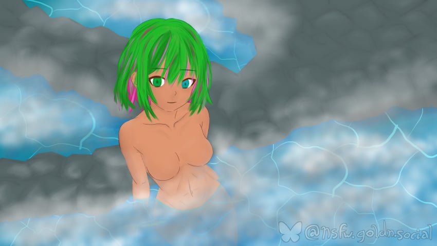 2024 4k 4k_resolution barbie_doll_anatomy blue_eyes bluesky_logo bluesky_username casual_nudity goldn goldninja100gn goldnwitch green_eyes green_hair heterochromia hot_spring looking_at_viewer nude nude_female original original_character pink_hair sitting_in_water steam water watermark watermelon_hair