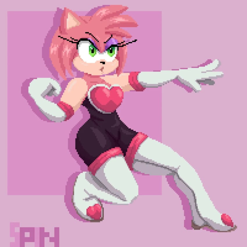 amy_rose amy_the_bat green_eyes pink_body pink_hair pixel_art pose rouge_the_bat_(cosplay) rouge_the_bat_(warfaremchine) sega sonic_(series) sonic_the_hedgehog_(series) spinneborg tagme