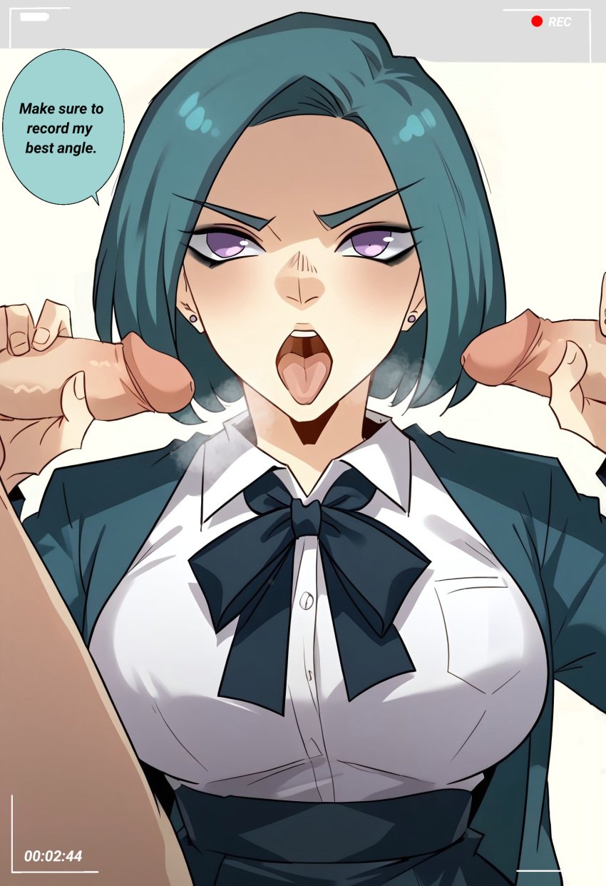 ai_assisted camera_pov cecile_(unordinary) ceremon_vaughan double_handjob handjob heavy_breathing self_upload tongue tongue_out unordinary visible_breath webtoon