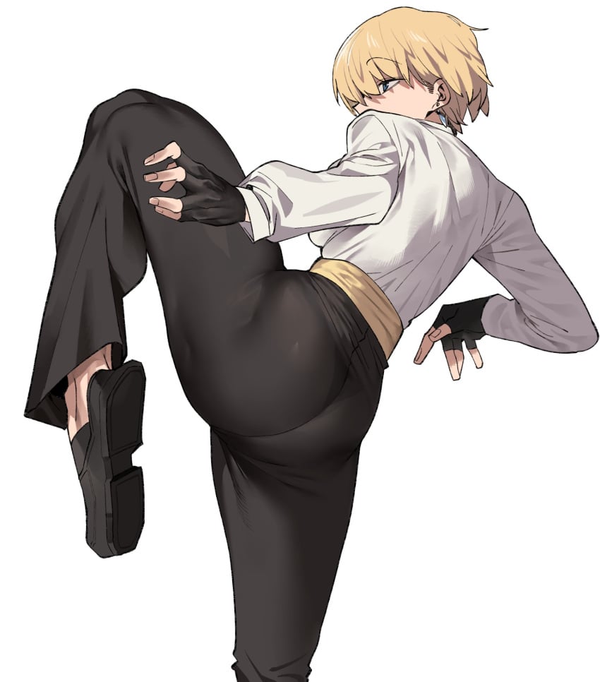 1girls ass big_ass big_breasts blonde_hair blue_eyes bubble_butt busty clothed curvaceous curvy curvy_female dat_ass earrings fat_ass female flexible from_behind huge_ass juicy_butt king_(snk) king_of_fighters latex leather light-skinned_female light_skin long_sleeves medium_hair pale-skinned_female pale_skin pants round_butt short_hair spreading standing standing_on_one_leg thick thick_ass thick_thighs thighs tight urec voluptuous voluptuous_female white_shirt