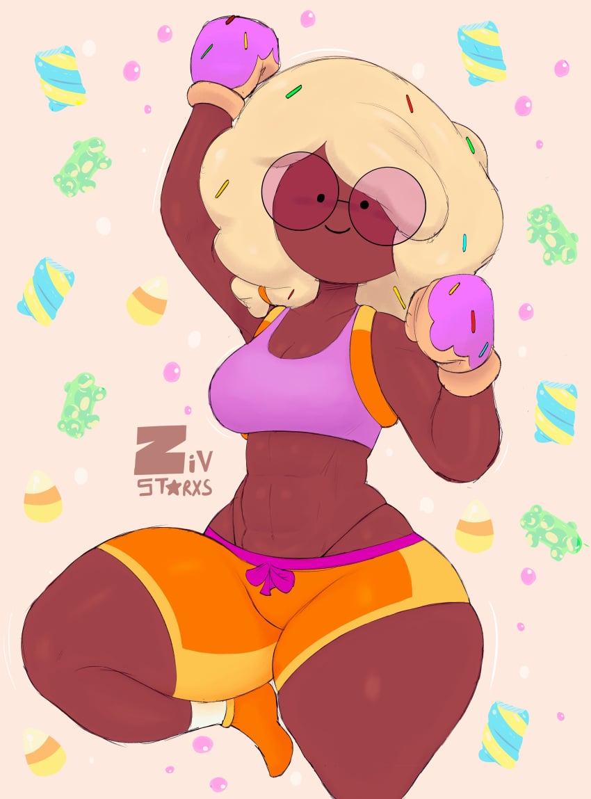 big_ass big_butt big_thighs black_body black_skin brawl_stars candy candy_girl candy_hair glasses muscle muscles muscular muscular_female orange_shorts punch rosa_(brawl_stars) sfw sfw_version sugarplum_rosa_(brawl_stars) supercell thigh_boots thigh_expansion thighs zivstarxs