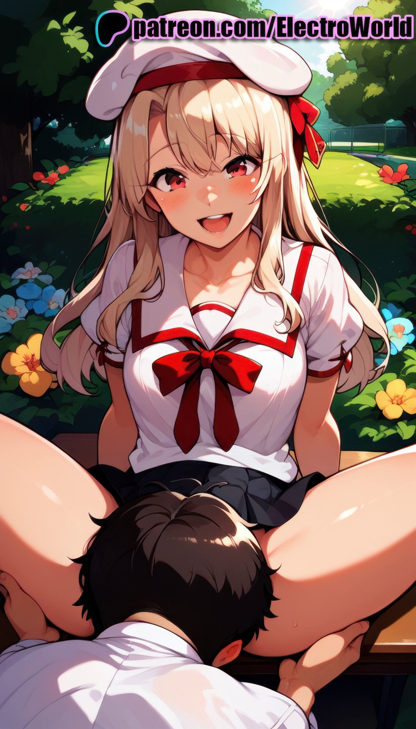 1boy 1boy1girl 1girls ai_generated blonde_hair cunnilingus curvaceous curvy curvy_body curvy_female electroworld fate fate/stay_night fate_(series) female female female_focus highres illyasviel_von_einzbern inviting_to_sex looking_at_viewer male male/female red_eyes seductive seductive_look seductive_pose shiny_skin solo solo_female uncensored voluptuous voluptuous_female