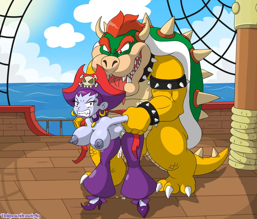 1boy 1girls angry_face areola bowser breasts breasts_out crossover cum earrings female female_penetrated koopa male male/female male_domination mario_(series) nintendo nipples ocean open_mouth penetration pirate risky_boots shantae shell sky super_mario_bros. thighs tongue tongue_out unknowndraw6798 video_games wayforward