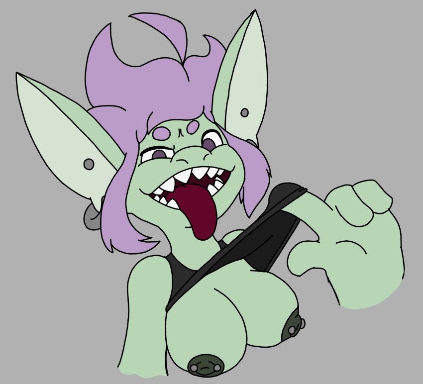 female flashing gabby_(gob) goblin goblin_female gobscavern pierced_nipples piercing tongue_out