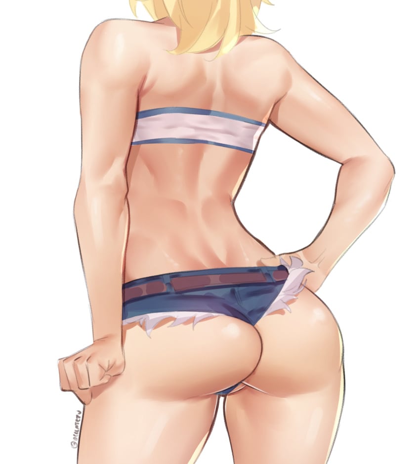 ass ass_focus blonde_hair deccatezu fate/apocrypha fate/grand_order fate_(series) female female_only mordred_(fate) pov revealing_clothes shorts skimpy_clothes tomboy