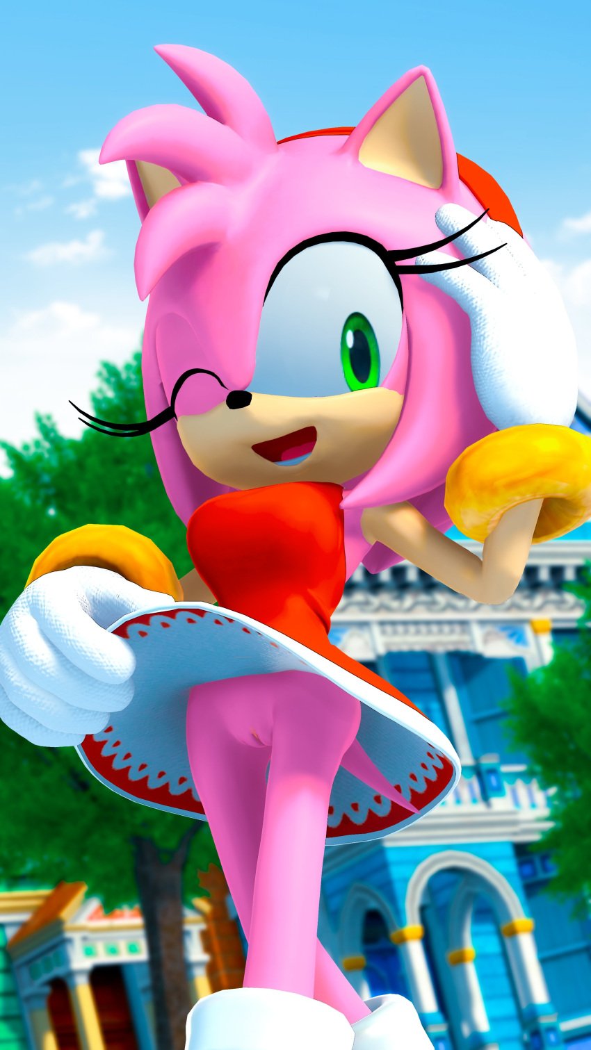 1girls 3d amy_rose anthro big_breasts dress fur green_eyes pink_fur pussy rarequinez red_dress solo solo_female sonic_(series) sonic_the_hedgehog_(series) vagina