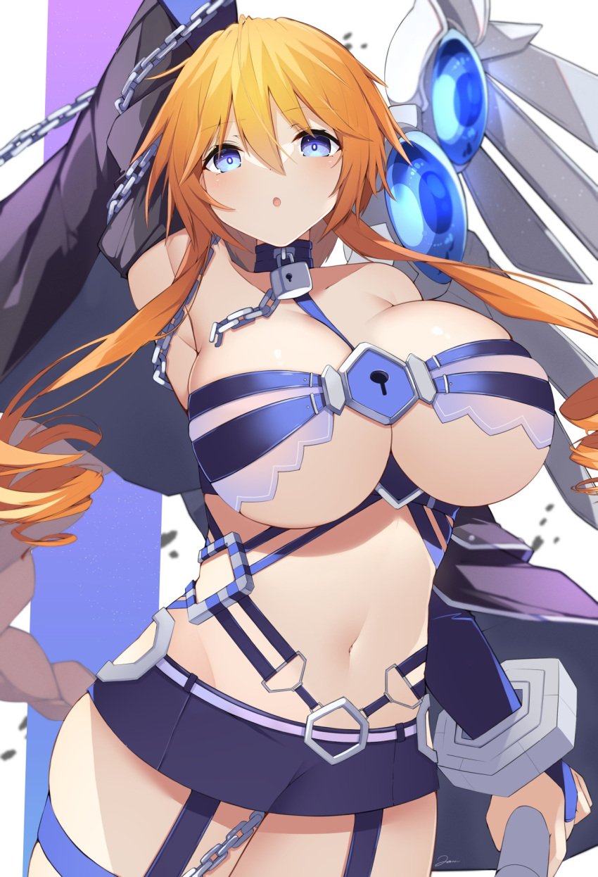 2d 2d_(artwork) ass big_breasts blue_eyes breasts chains date_a_live female_only jam(pixiv) light-skinned_female lingerie long_hair looking_at_viewer orange_hair solo solo_female thighs yamai_yuzuru