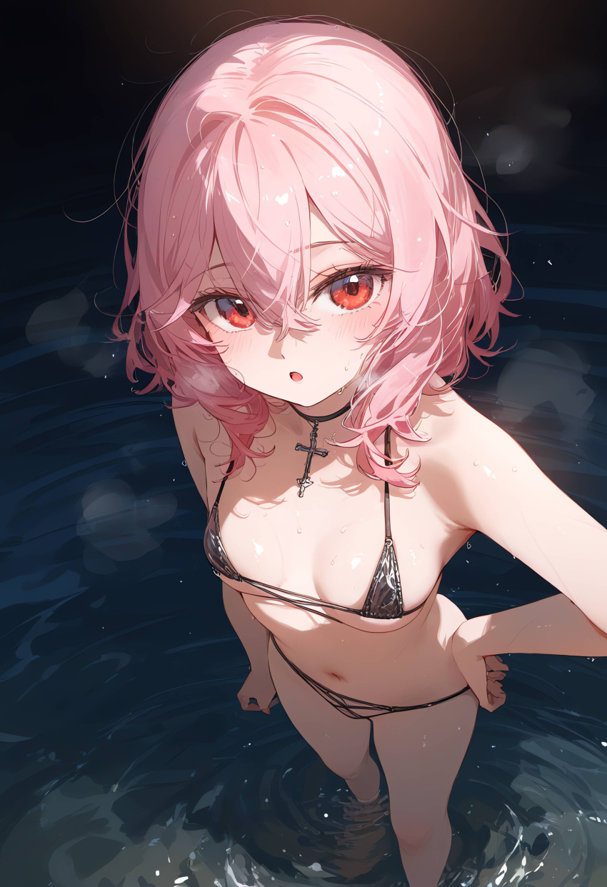 1girls ai_generated breasts female female_focus female_only looking_at_viewer micro_bikini nijisanji nijisanji_en pink_hair red_eyes rosemi_lovelock short_hair virtual_youtuber youtube youtuber youtuber_girl