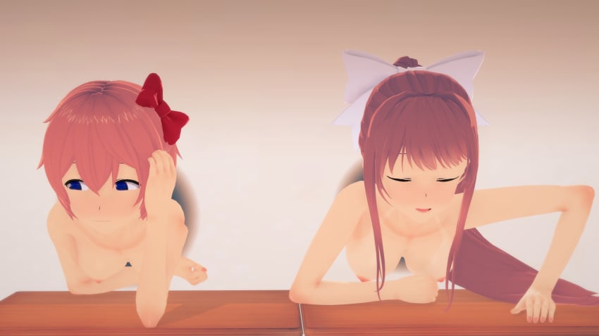 3d bent_over doggy_style doki_doki_literature_club ecxreaper free_use glory_hole glory_wall human human_only light-skinned_female light_skin monika_(doki_doki_literature_club) sayori_(doki_doki_literature_club)