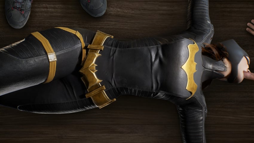 barbara_gordon batgirl batgirl_(gotham_knights) blowjob cowl dc forced gotham_knights laying_on_back oral picsart rape superheroine wooden_floor