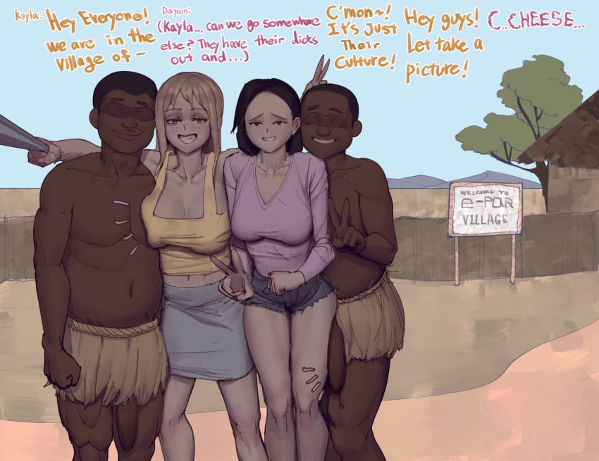 2024 2boys 2boys2girls 2d 2d_(artwork) 2d_artwork 2girls black_hair blonde_female blonde_hair blonde_hair_female dark-skinned_male dark_hair dark_skin english english_dialogue english_text large_penis melanin tourist wjs07