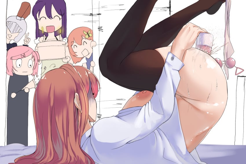 1boy 4girls buttplug carmach101 caught_in_the_act caught_masturbating dildo doki_doki_literature_club female female_focus human masturbation monika_(doki_doki_literature_club) multiple_girls natsuki_(doki_doki_literature_club) sayori_(doki_doki_literature_club) solo_focus thighhighs upside-down vaginal_masturbation vibrator yuri_(doki_doki_literature_club)