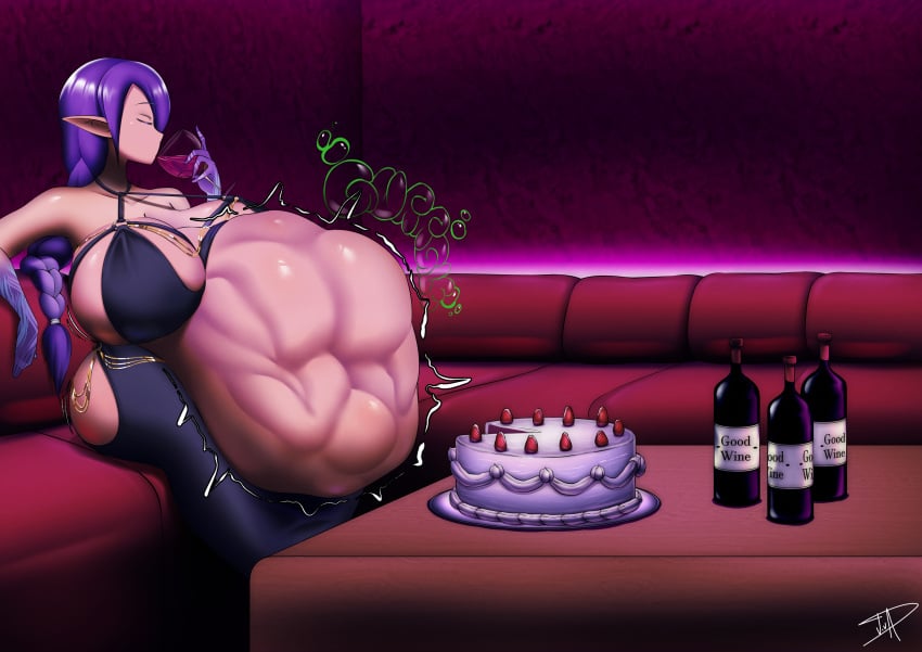 2girls big_ass big_breasts cake cleavage digestion dress drinking female_pred female_prey huge_ass huge_belly huge_breasts hyper_breasts justvoringaround voluptuous vore