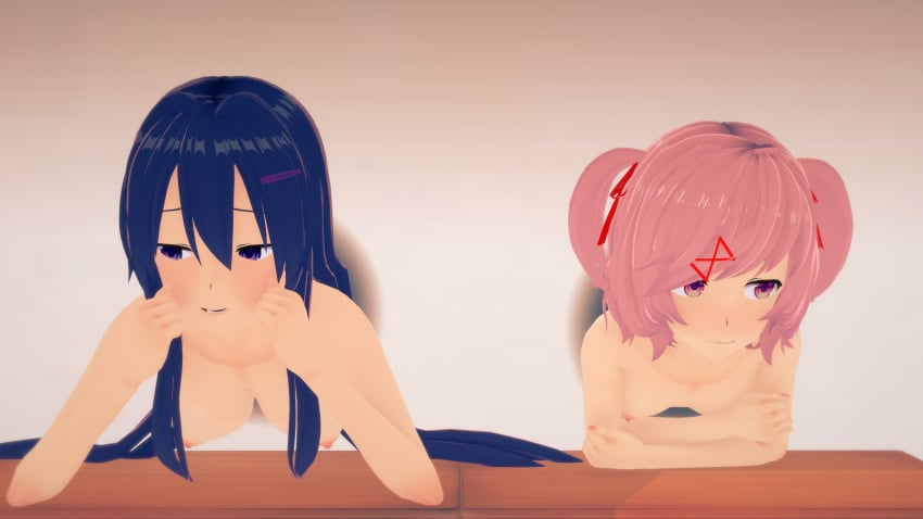 3d bent_over doggy_style doki_doki_literature_club ecxreaper free_use glory_hole glory_wall human human_only light-skinned_female light_skin natsuki_(doki_doki_literature_club) yuri_(doki_doki_literature_club)