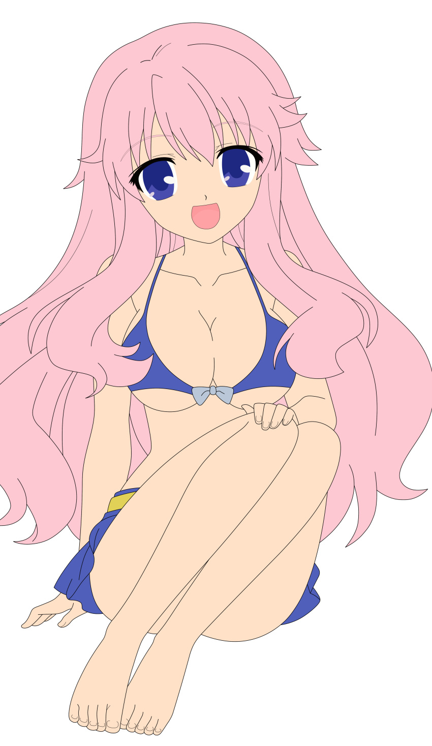 absurdres baka_to_test_to_shoukanjuu bare_midriff bikini blue_eyes breasts busty cleavage erect_nipples female hair_ornament hairclip highres himeji_mizuki hips large_breasts legs long_hair looking_at_viewer mound_of_venus navel open_mouth photoshop pink_hair smile solo standing swimsuit thighs tongue vector_trace