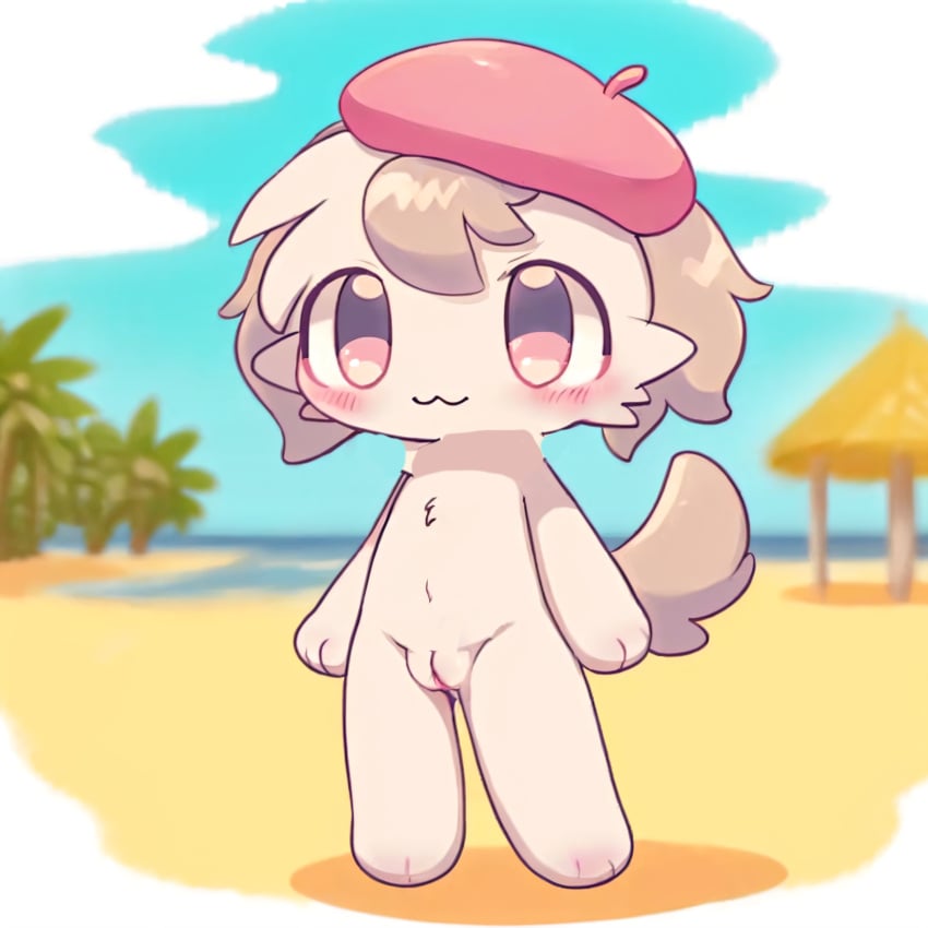 :3 ai_generated bayachao_(makemon) beret canine domestic_dog female makemon naked nude solo