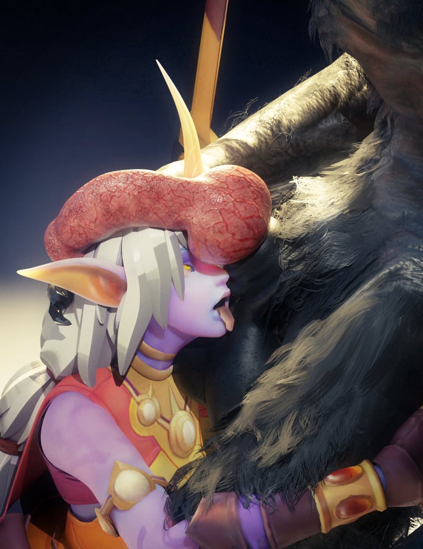 3d anthro beast female imminent_oral knot knotted_penis league_of_legends lorewynnart male open_mouth penis servicing_from_below soraka tagme tongue_out warwick