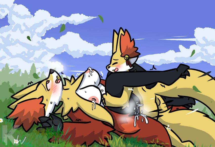 1boy1girl 2d 2d_(artwork) ahe_gao ahe_gao areolae big_breasts blush breasts closed_eyes cum cum_in_pussy cum_inside delphox fennekin furry furry_female kangwolf lactating lactating_during_sex lactation leg_lift lying lying_on_back milf nude nude_female nude_male open_mouth outdoors outside outside_sex penetration pokemon pokemon_(species) red_iris sex tremble_spikes vaginal_penetration vaginal_sex