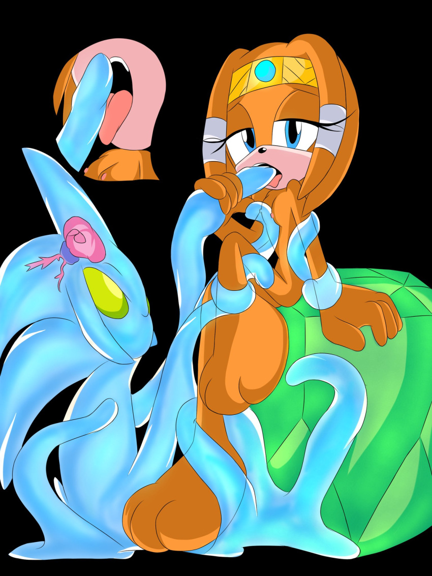 1girls blue_tentacles breasts chaos_(sonic) completely_nude_female female interspecies j_nsfw legs_together nipples nude nude_female open_mouth oral penetration penis_tentacles small_breasts sonic_(series) tentacle tentacle_grab tentacle_sex tikal_the_echidna