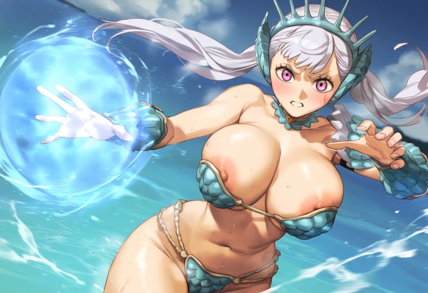 1girls ai_generated areolae barely_clothed big_breasts bikini_top black_clover bra breasts choker dogvahkiin gauntlets hi_res huge_breasts large_breasts magic massive_breasts nipples nipples_visible_through_clothing noelle_silva purple_eyes silver_hair skimpy skimpy_armor sweat thick_thighs thighs thong tiara twintails wide_hips