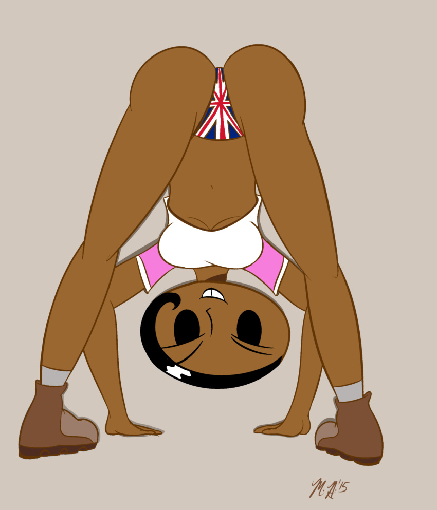 1girls bent_over black_hair brit_crust buckteeth dark-skinned_female mob_face my_life_as_a_teenage_robot panties print_panties smooth_skin solo supesnsfw teenager union_jack union_jack_panties