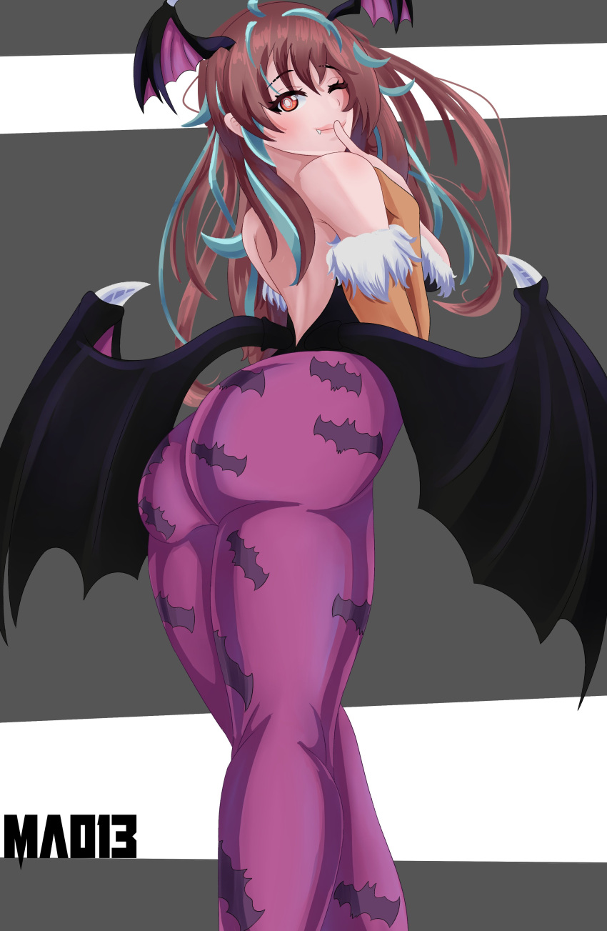 1girls animal_print ass bat_print big_ass big_breasts big_butt black_leotard breasts brown_eyes cosplay darkstalkers emikukis female female_only fur_trim head_wings hispanic_virtual_youtuber large_ass leotard mao13 morrigan_aensland_(cosplay) red_hair succubus succubus_costume thick_ass thick_thighs virtual_youtuber vtuber wings wink