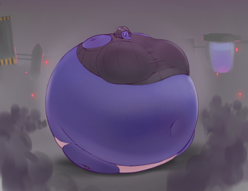 1girls belly_expansion big_breasts black_hair black_shoes black_sweater blueberry_inflation breast_expansion crowd crowd_watching ferrousingot immobile inflation navel panties round_body shoes short_hair spherical_inflation sunken_limbs sweater white_panties