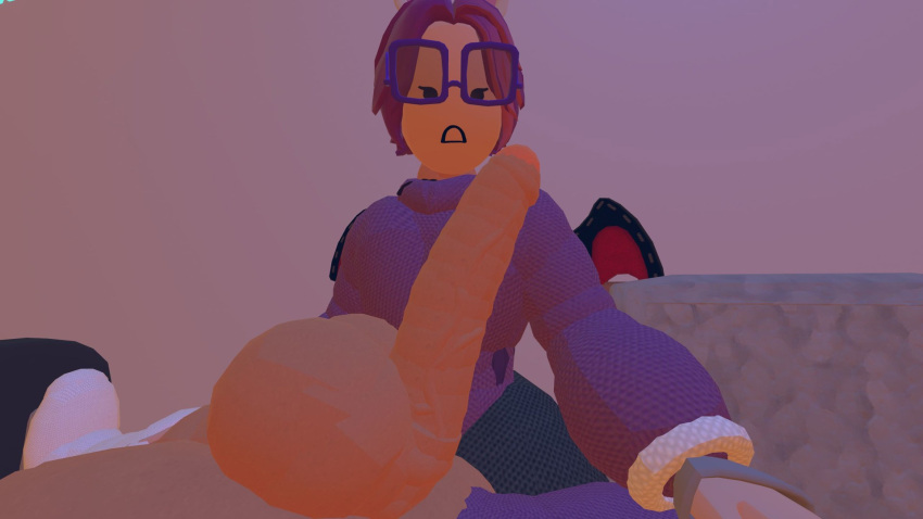 1femboy bat_wings bunny_ears demithefemboy05 femboy purple_clothing purple_hair rec_room rec_room_avatar rec_room_fba_(costume) splenda_(rec_room) square_glasses surprised