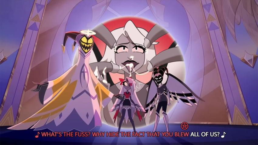 1girls 4futas adam_(hazbin_hotel) angel angel_girl edit female futa_on_female futanari hazbin_hotel humanoid humanoid_penis latina lute_(hazbin_hotel) multiple_futa owotodiuwu screencap screenshot_edit vaggie_(hazbin_hotel)