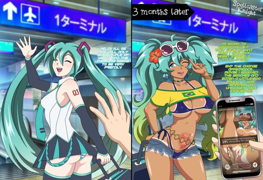 2koma ahegao alternate_version_at_source alternate_version_available arm_tattoo beach before_and_after before_and_during_pregnancy bikini blue_eyes brazil brazilian brazilian_female brazilian_miku cellphone cheating condom_belt corruption cross_section cum cum_in_mouth cum_in_pussy cum_inside dark-skinned_male dark_skin early_pregnancy english_text female fetus gangbang glasses gold_jewelry hatsune_miku impregnation infidelity instagram instant_loss instant_loss_2koma interracial minishorts miniskirt open_mouth piercing portuguese_text pregnant pregnant_belly pregnant_female pubic_tattoo spellcaster_knight stomach_tattoo striped_panties sunglasses sunglasses_on_head tan-skinned_female tan_body tan_skin tanned_skin tattoo text tongue tongue_out tongue_piercing turquoise_hair twintails vocaloid wink winking womb x-ray