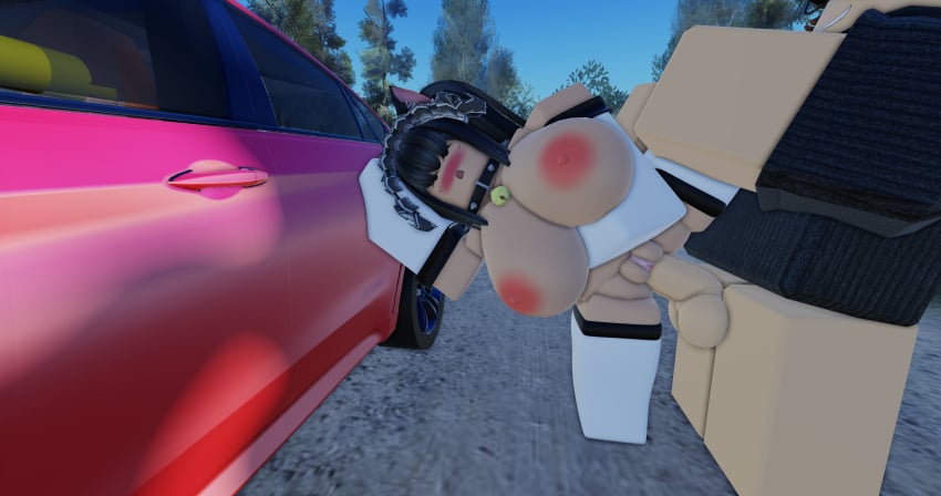 ahe_gao big_areola big_breasts big_cock big_penis blush blushing_at_partner car_sex forest leg_grab neko_(neko_rr34) neko_rr34 pink_areola pussy_grip pussy_juice roblox roblox_studio robloxian sidefuck thighs