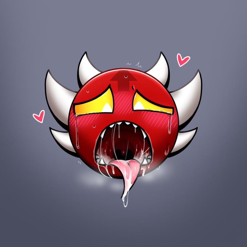 1boy after_oral after_rape ambiguous_gender blush circle_head cum cum_in_mouth demon extreme_demon face_closeup geometry_dash gray_background heart heart_symbol horns looking_down non-human non-human_only open_mouth steam sweat tears teeth tongue_out toony yellow_eyes