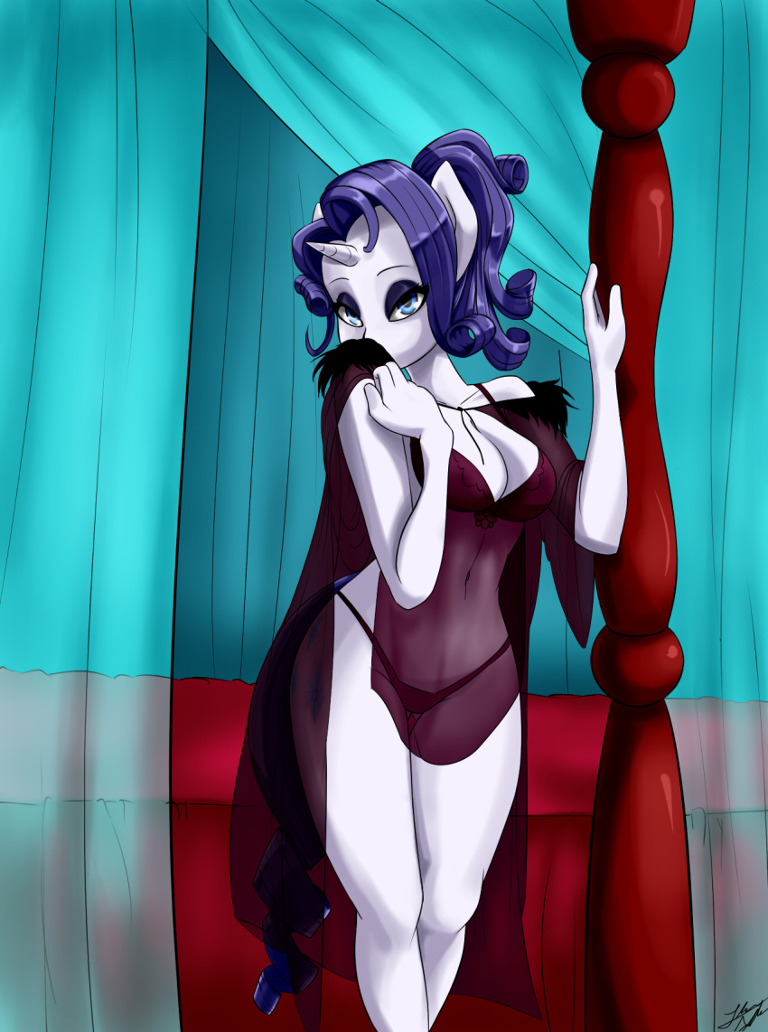 1girls abs anthro anthrofied bedroom black_panties eye_contact friendship_is_magic furry gown half-closed_eyes looking_at_viewer my_little_pony panties rarity_(mlp) see-through skecchiart smooth_skin text thick_thighs watermark wide_hips