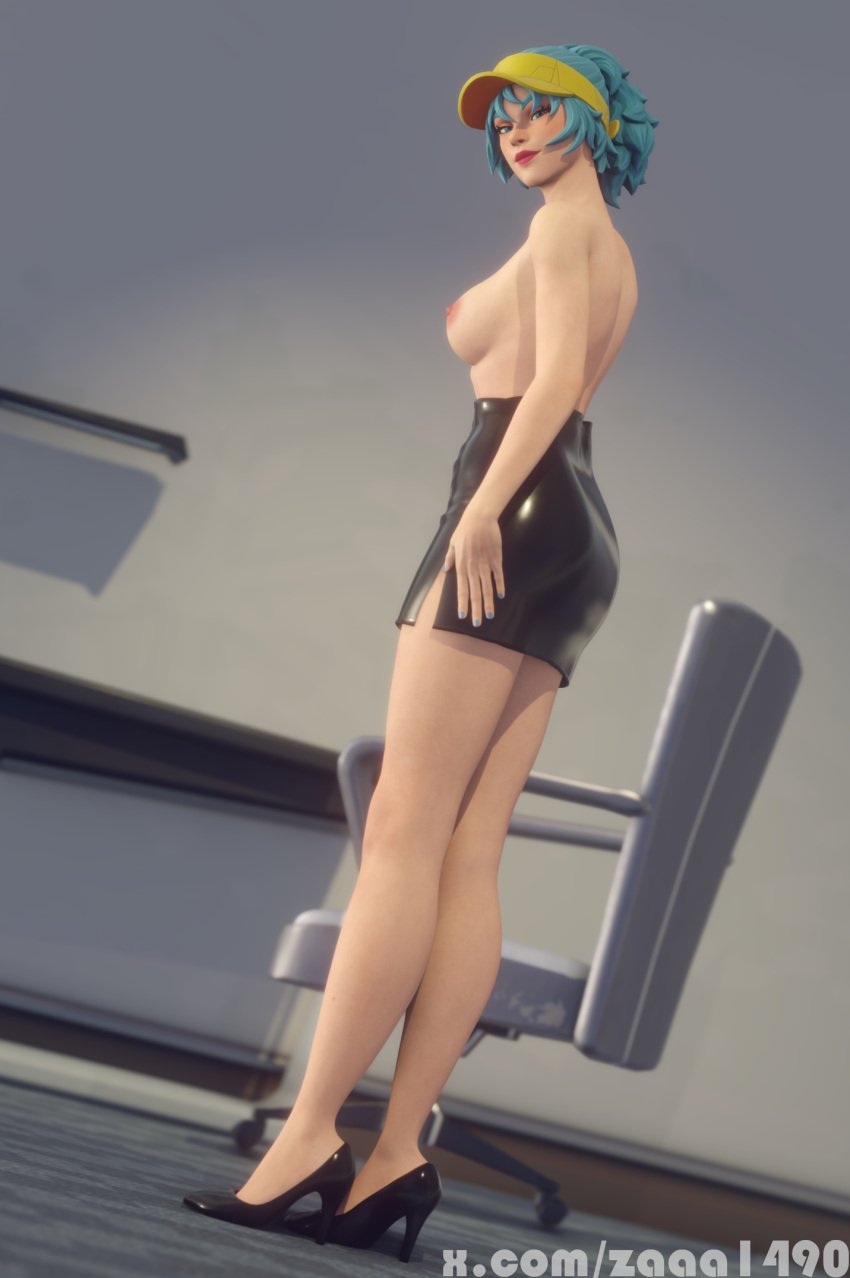 1girls 3d blender_(software) breasts business_woman colored_hair comet_(fortnite) female female_only fortnite fortnite:_battle_royale high_heels legs looking_at_viewer nipples office_lady secretary short_skirt topless zaaa1490