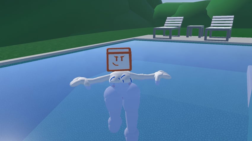 3d breasts breasts coach_(recroom) covered_in_water model rec_room swimming swimming_pool tits_out vagina visible_nipples wet wet_body wet_skin