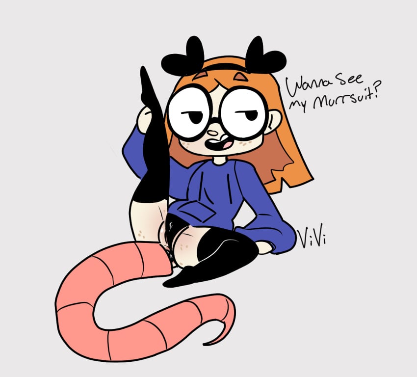 animal_ear_hairband freckles humor illymation itsvivi legs_apart orange_hair panties_aside sitting_on_floor socks solo tail_plug thighhighs youtube youtuber