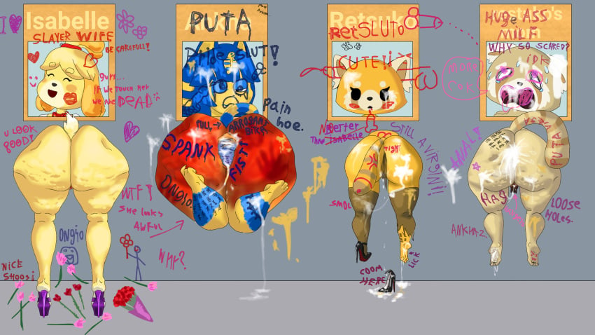 ankha ankha_(animal_crossing) anthro body_writing cellulite clothes_in_ass cum cum_in_ass cum_in_heels cum_in_pussy cum_inside cumshot feline female flowers fucked_senseless high_heels hole_in_wall implied_anal implied_sex insult isabelle_(animal_crossing) labia loose_clothes loose_pussy ongio picture_frame platform_heels prolapse prolapsed_anus red_ass retsuko retsuko's_mother roses rough_sex scared scared_expression screaming shorts skirt slavegirl smegma spank_marks spanked spanked_butt spanked_mark spanking stretch_marks stretched_anus stretched_pussy stuck_in_wall through_wall writing