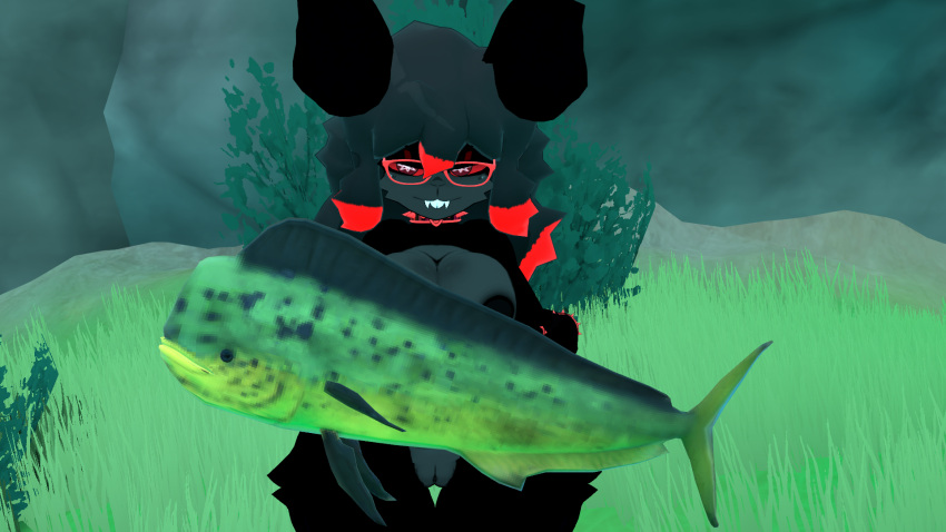 black_fur bonfie bunny_ears fish fuckmeat_vr glasses lagomorph nude nude_female solo_female vrchat