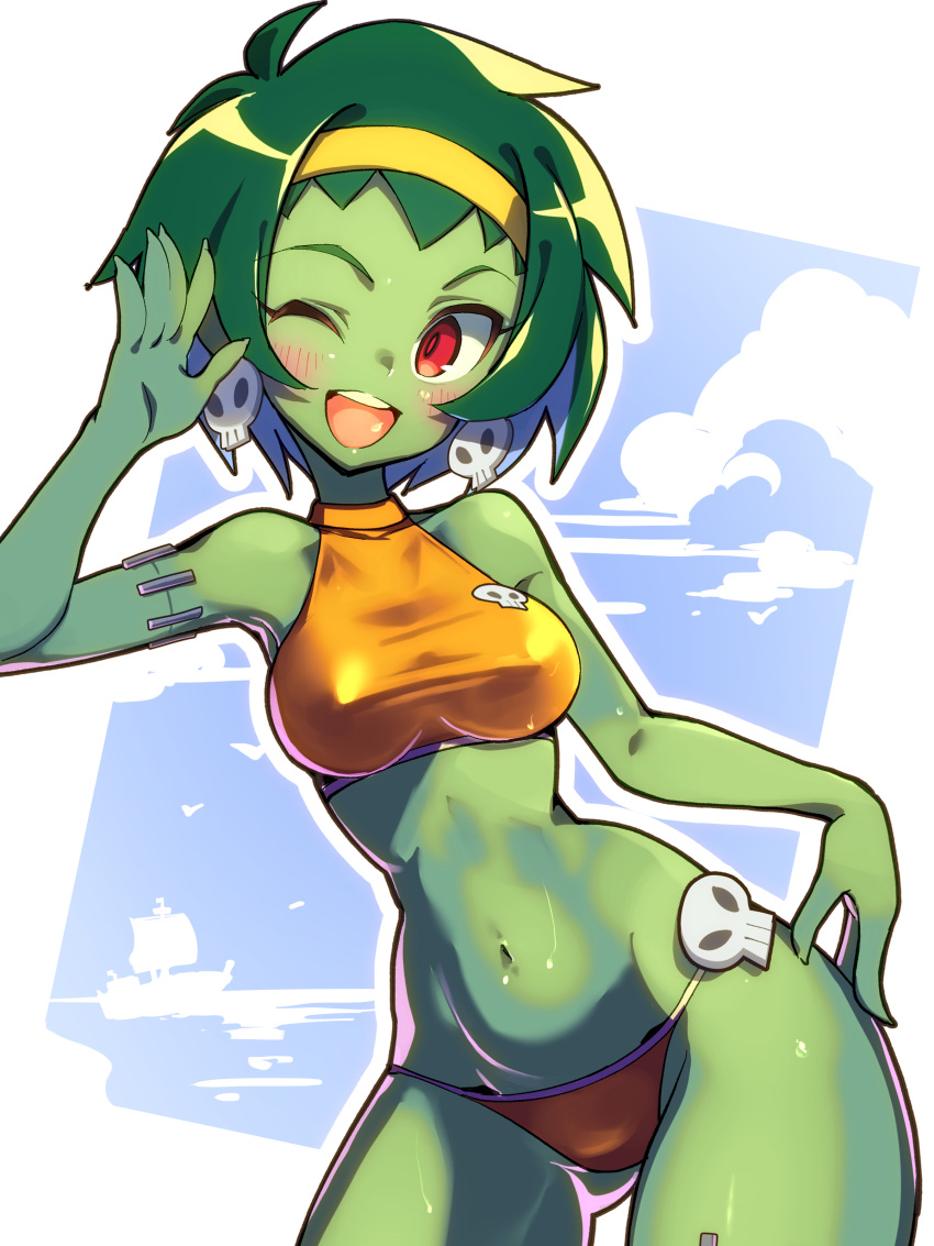 1girls ass clothing female green_skin life_is_pi looking_at_viewer rottytops shantae smiling smiling_at_viewer solo solo_female solo_focus zombie_girl