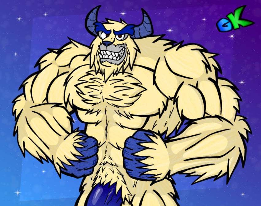 activision anthro arm_hair bentley bentley_(spyro) big_muscles big_penis body_hair chest_hair flexing flexing_muscles fur genitals grizzlykubz hair hi_res horn humanoid macro male monster muscular muscular_anthro muscular_male nude penis pubes solo spyro_reignited_trilogy spyro_the_dragon yeti