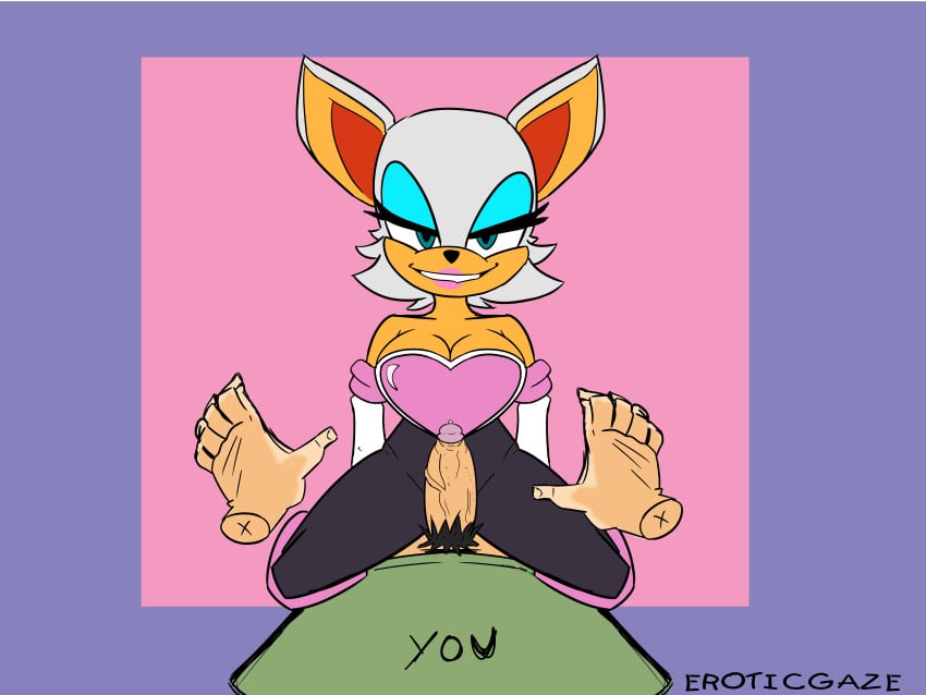 anthro anthro_female big_breasts big_penis eroticgaze furry furry_female human_on_anthro imminent_sex mobian_(species) pov pov_hands rouge_the_bat simple_background simple_coloring smiling_at_viewer sonic_(series) sonic_the_hedgehog_(series)