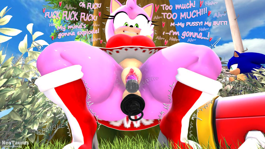 16:9 3d_(artwork) absurd_res amy_rose anal_beads anthro blush bodily_fluids digital_media_(artwork) duo eulipotyphlan female heart_symbol hedgehog hi_res looking_pleasured low-angle_view male mammal masturbation neotaurus overstimulation public public_exposure public_masturbation public_nudity sega sex_toy sonic_the_hedgehog sonic_the_hedgehog_(series) sweat sweatdrop text twitching vibrator widescreen