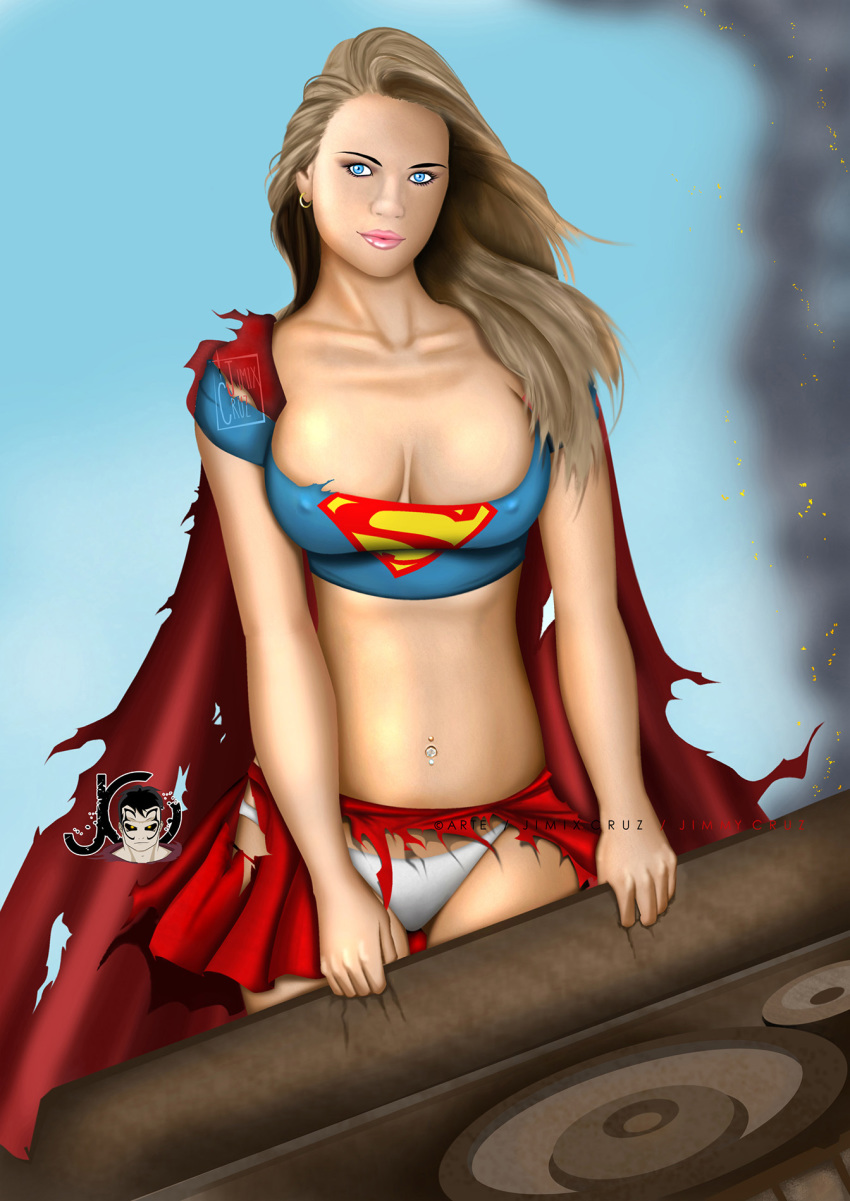 dc emma_erotic erect_nipples panties solo supergirl torn_clothing white_panties