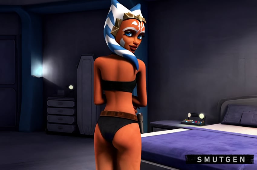 ahsoka_tano ai_generated alien_girl ass_focus clone_wars eye_contact inviting_to_sex looking_at_viewer looking_back_at_viewer nice_ass on_model orange_butt orange_skin seductive_look seductive_smile sexy_outfit sexy_underwear smutgen star_wars thighhighs togruta